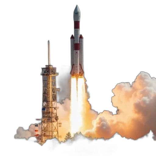 concept art, photorealistic, 3d render, outer space, rocket, red, white, tip transparent PNG cut-out