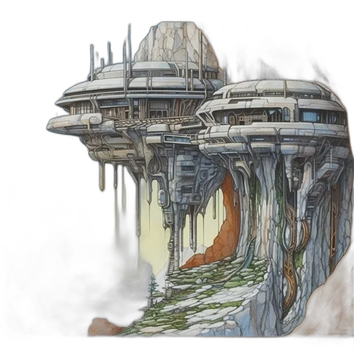 concept art, fantasy art, watercolor, 3d render, outer space, fog, snow, multi-tiered transparent PNG cut-out