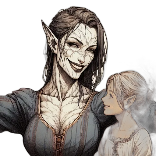 fantasy art, concept art, comic book art, pixel art, dark, two, female, animated transparent PNG cut-out