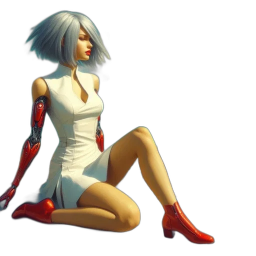 dress, robot, concept art, 3d render, fantasy art, cyberpunk, red, woman transparent PNG cut-out