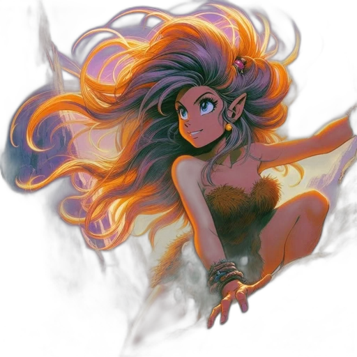 hair, concept art, fantasy art, watercolor, anime, fire, golden, dark transparent PNG cut-out