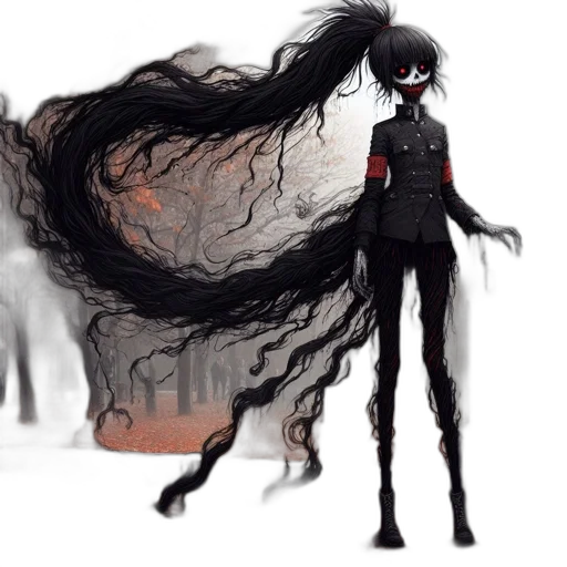 hair, creature, mask, dress, concept art, fantasy art, anime, comic book art transparent PNG cut-out