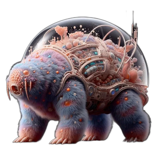 creature, animal, robot, hair, concept art, 3d render, fantasy art, photorealistic transparent PNG cut-out
