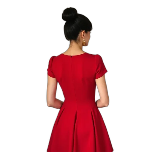 dress, jacket, staff, 3d render, photorealistic, red, woman, standing transparent PNG cut-out