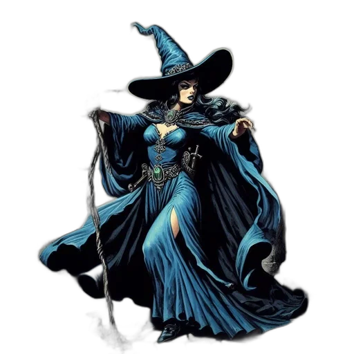 dress, hat, staff, fantasy art, concept art, comic book art, pixel art, dark transparent PNG cut-out