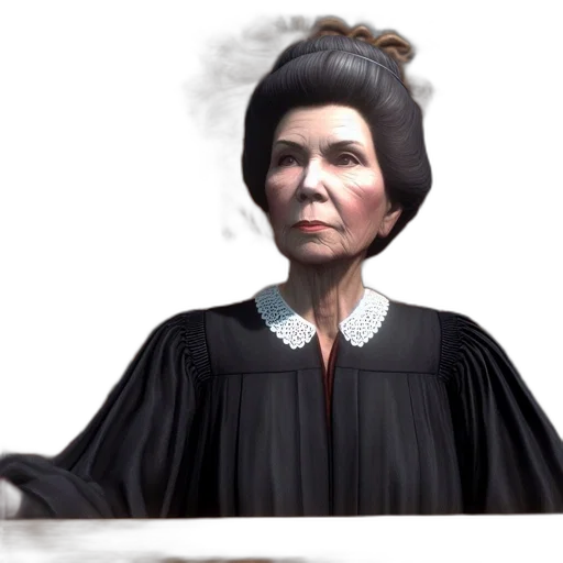 photorealistic, 3d render, concept art, elderly, woman, seemingly, judge, sits transparent PNG cut-out