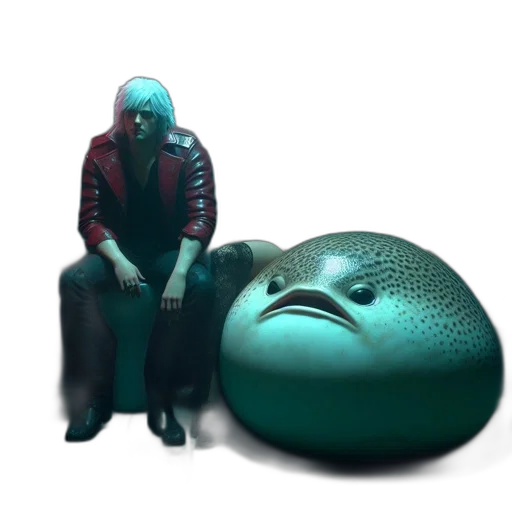 creature, mask, robot, jacket, 3d render, concept art, photorealistic, vaporwave transparent PNG cut-out
