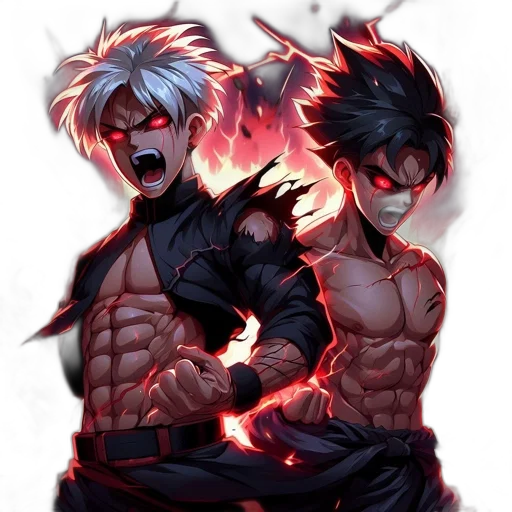 comic book art, concept art, anime, fantasy art, fire, neon lights, red, dark transparent PNG cut-out