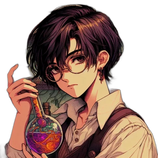bottle, staff, mask, anime, pixel art, fantasy art, cartoon, dark transparent PNG cut-out
