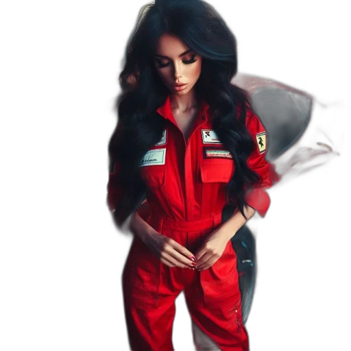 concept art, comic book art, cartoon, pixel art, outer space, red, woman, jumpsuit transparent PNG cut-out