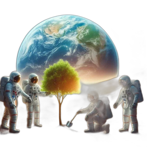 concept art, outer space, mars, astronauts, gather, around, newly-planted, tree transparent PNG cut-out