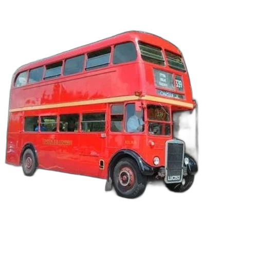 3d render, photorealistic, concept art, classic, red, double-decker, bus, route transparent PNG cut-out