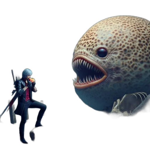 creature, weapon, animal, concept art, 3d render, pixel art, fantasy art, underwater transparent PNG cut-out