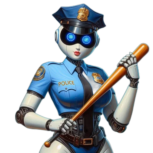 robot, staff, weapon, concept art, cyberpunk, 3d render, comic book art, blue transparent PNG cut-out