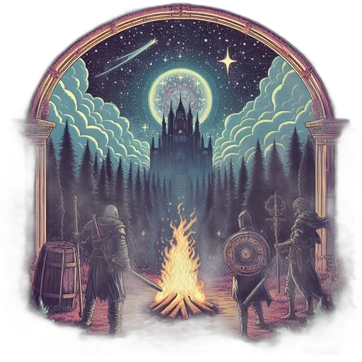 jacket, fantasy art, concept art, pixel art, watercolor, night, fire, forest transparent PNG cut-out