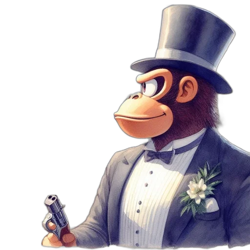 animal, staff, concept art, 3d render, photorealistic, anthropomorphic, monkey, formal transparent PNG cut-out