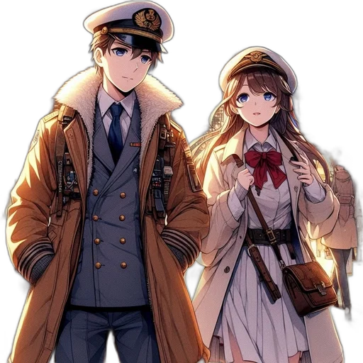 jacket, staff, hat, weapon, anime, concept art, pixel art, cartoon transparent PNG cut-out