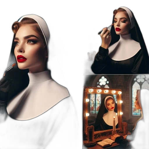 photorealistic, concept art, oil painting, fantasy art, woman, nun, habit, applies transparent PNG cut-out