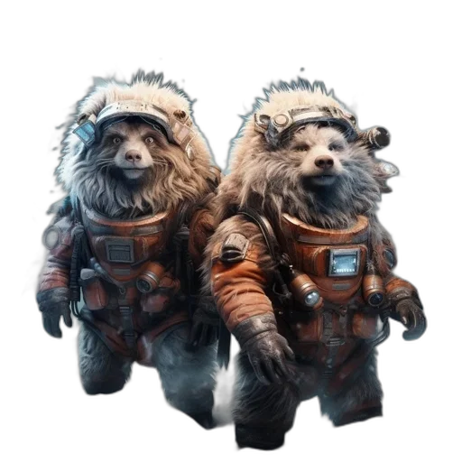 creature, animal, concept art, 3d render, fantasy art, outer space, two, anthropomorphic transparent PNG cut-out