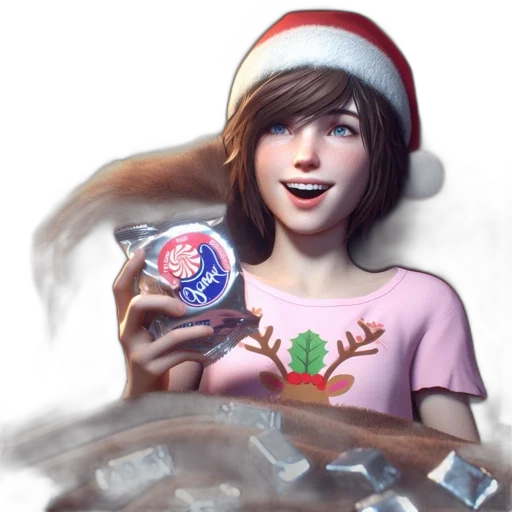 hat, concept art, 3d render, photorealistic, fantasy art, young, woman, festive transparent PNG cut-out