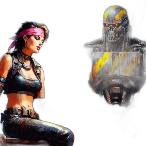 concept art, comic book art, cyberpunk, fantasy art, neon, dark, colorful, dystopian transparent PNG cut-out