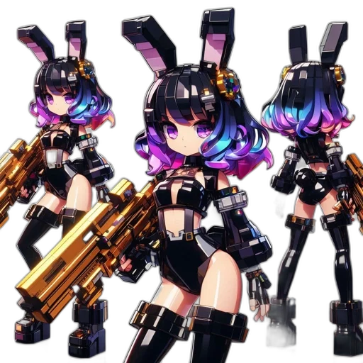 weapon, cyberpunk, concept art, pixel art, anime, dark, anthropomorphic, rabbit transparent PNG cut-out