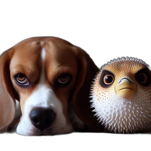animal, photorealistic, 3d render, oil painting, concept art, dog, beagle, lies transparent PNG cut-out