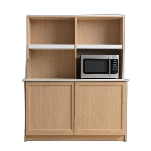 furniture, 3d render, earth tones, microwave, cabinet, made, wood, two transparent PNG cut-out