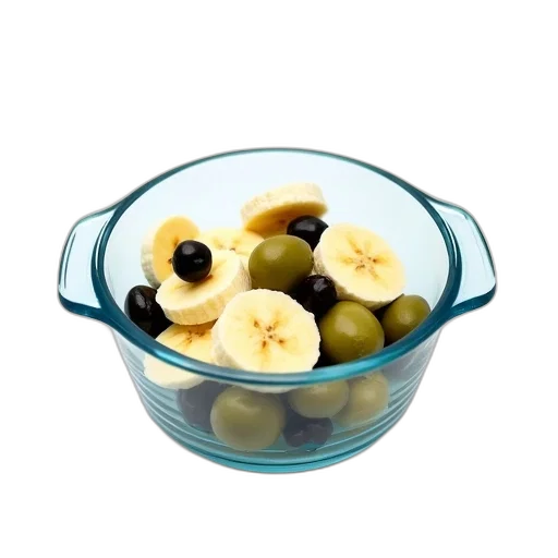 food, clear, glass, container, filled, sliced, bananas, olives transparent PNG cut-out