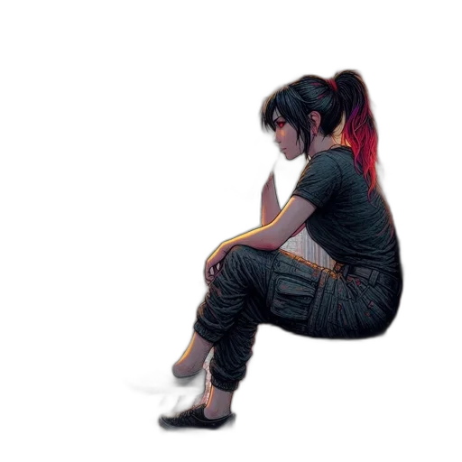 hair, shoes, jacket, dress, concept art, cyberpunk, photorealistic, 3d render transparent PNG cut-out