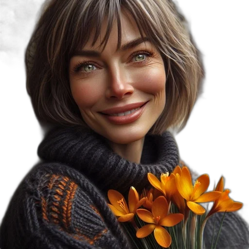 face, flower, robot, photorealistic, oil painting, fantasy art, concept art, earth tones transparent PNG cut-out