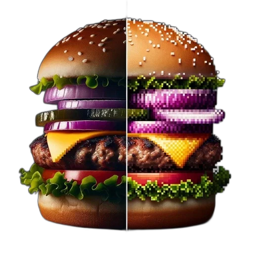 food, animal, photorealistic, 3d render, pixel art, concept art, two, versions transparent PNG cut-out
