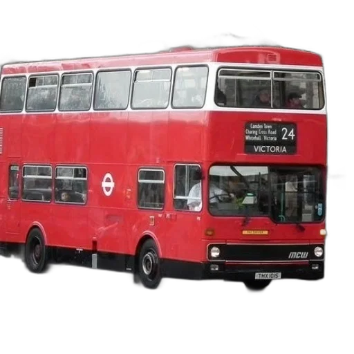 3d render, photorealistic, red, double-decker, bus, route, number, destination transparent PNG cut-out