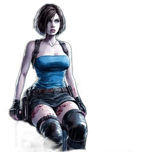 concept art, comic book art, fantasy art, photorealistic, blue, woman, rainy, environment transparent PNG cut-out