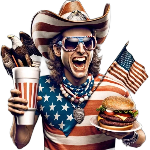 food, photorealistic, individual, donning, patriotic, attire, celebrates, laughter transparent PNG cut-out
