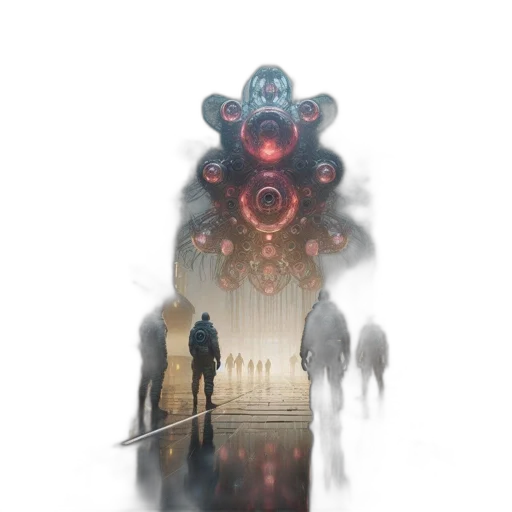 robot, creature, mask, face, concept art, cyberpunk, fantasy art, 3d render transparent PNG cut-out
