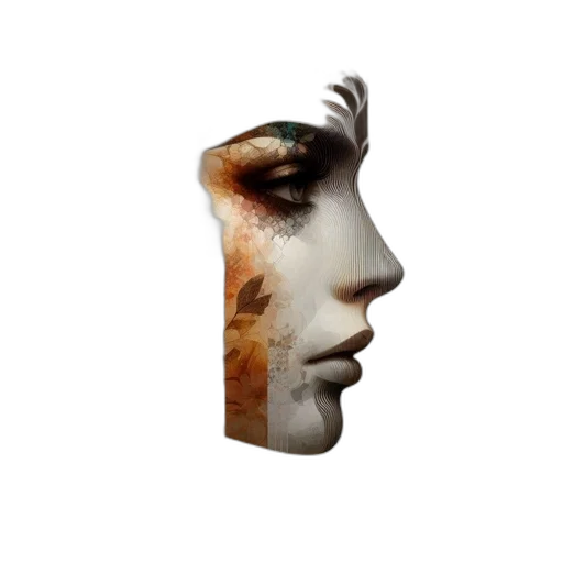 face, mask, hat, crown, photorealistic, 3d render, concept art, fantasy art transparent PNG cut-out