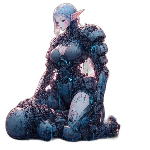 robot, dress, weapon, creature, concept art, cyberpunk, pixel art, comic book art transparent PNG cut-out