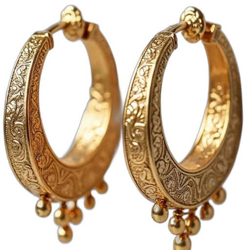 jewelry, pair, gold, hoop, earrings, intricate, designs, patterns transparent PNG cut-out