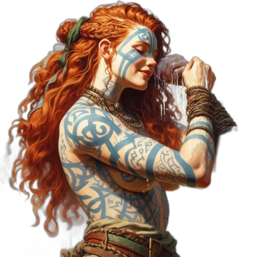 jewelry, fantasy art, concept art, comic book art, photorealistic, blue, woman, tattoos transparent PNG cut-out