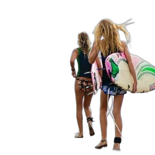 hair, creature, 3d render, concept art, two, surfers, walk, along transparent PNG cut-out