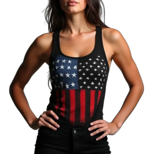 dress, woman, wearing, black, tank, top, red, white transparent PNG cut-out