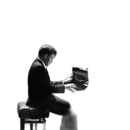 concept art, photorealistic, fire, pianist transparent PNG cut-out