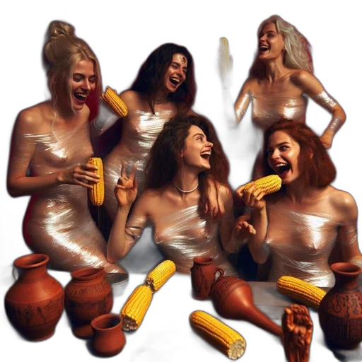 hair, food, concept art, oil painting, photorealistic, golden, five, women transparent PNG cut-out