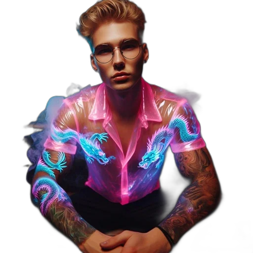 jacket, face, vaporwave, cyberpunk, concept art, photorealistic, neon lights, outer space transparent PNG cut-out