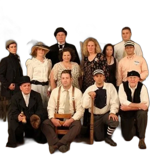staff, hat, group, people, dressed, vintage, attire, pose transparent PNG cut-out