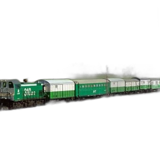 3d render, photorealistic, concept art, green, train, number, 310, traveling transparent PNG cut-out