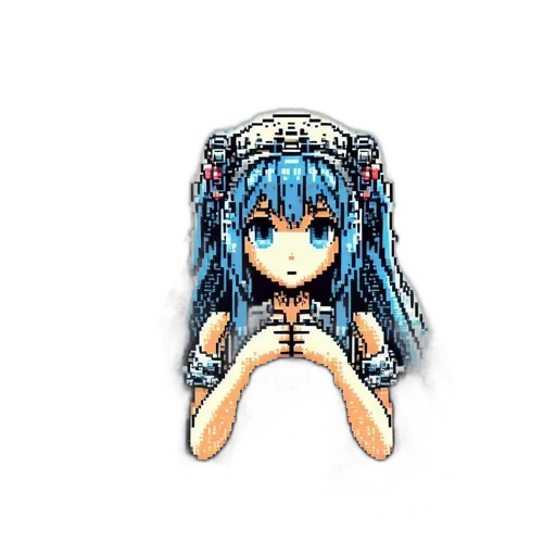 jewelry, dress, robot, weapon, pixel art, anime, 3d render, fantasy art transparent PNG cut-out