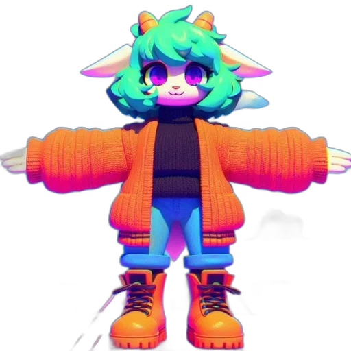 jacket, staff, robot, creature, pixel art, concept art, vaporwave, 3d render transparent PNG cut-out