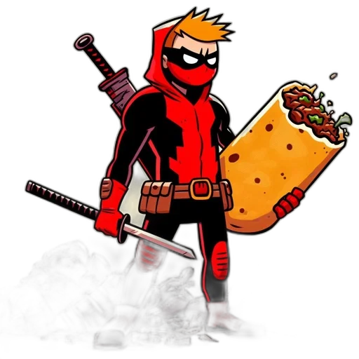 food, comic book art, concept art, pixel art, cartoon, red, animated, hero transparent PNG cut-out